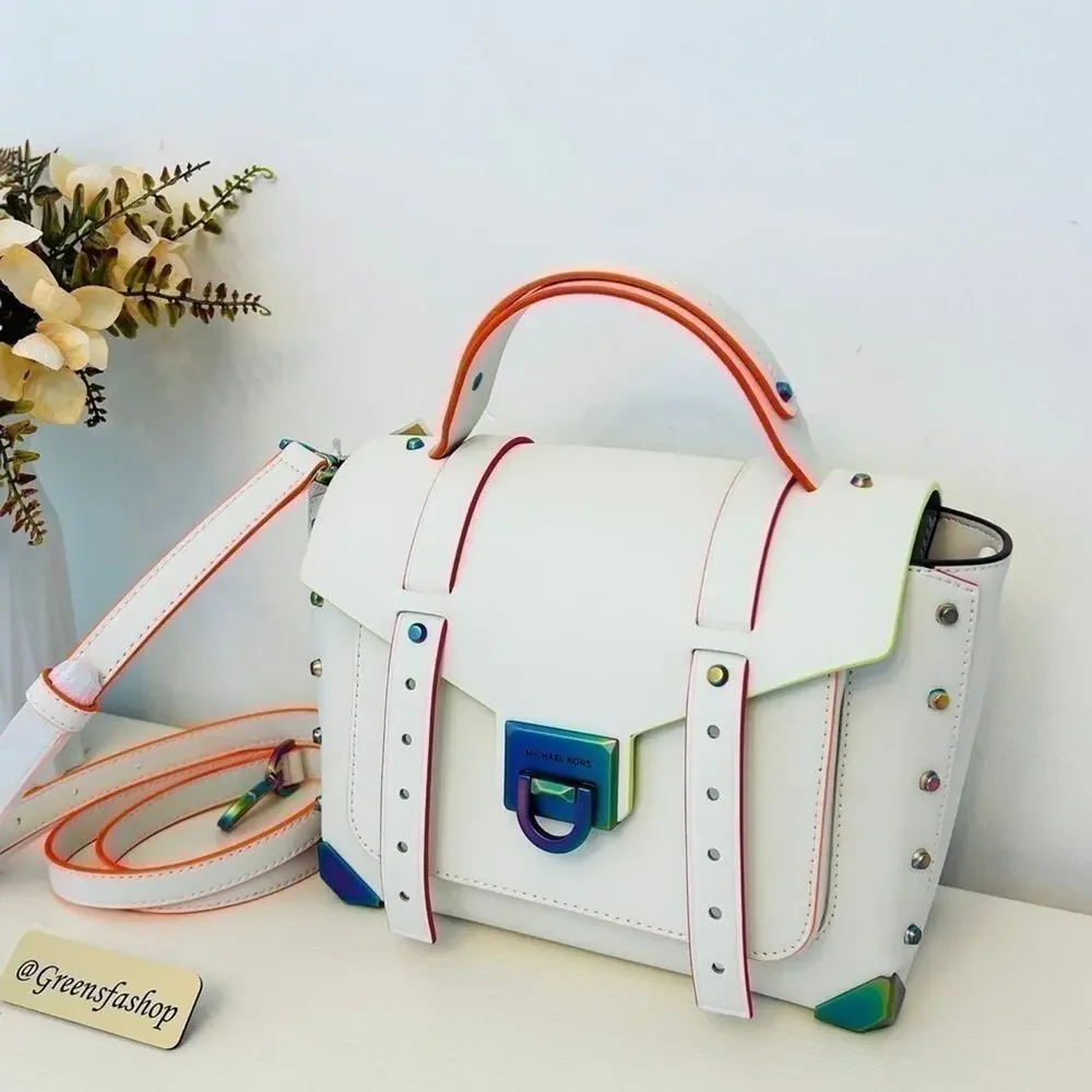 Michael Kors Purse Manhattan Satchel Crossbody Optic White - Picture 2 of 9